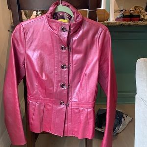 Magenta glazed leather jacket